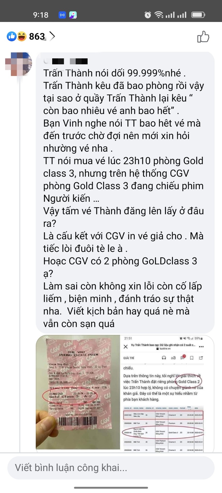 Vì sao CGV Đồng Khởi nhận đánh giá 1 sao cho dù Trấn Thành đã lên tiếng không giành vé?-3