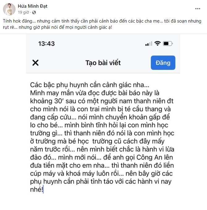 Diễn viên Hứa Minh Đạt vạch trần kẻ lừa đảo đòi chuyển khoản gấp cấp cứu con trai bị tai nạn chỉ qua 1 câu hỏi-1