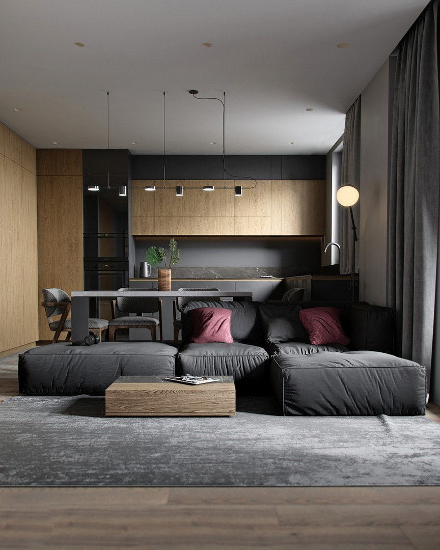 Thiết kế nhà tập thể 50m² ấn tượng với gam màu đen và gỗ-3