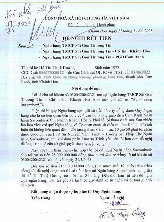 Khách hàng mất 46,9 tỉ đồng ở Sacombank đề nghị rút 25 tỉ đồng-1