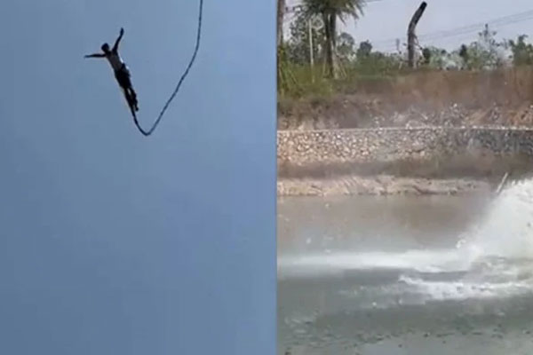 Rợn người khoảnh khắc chàng trai bị đứt dây khi nhảy bungee mạo hiểm-1