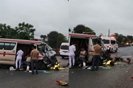 Xe cứu thương chở người chết tông đuôi xe buýt, 2 người bị thương nặng
