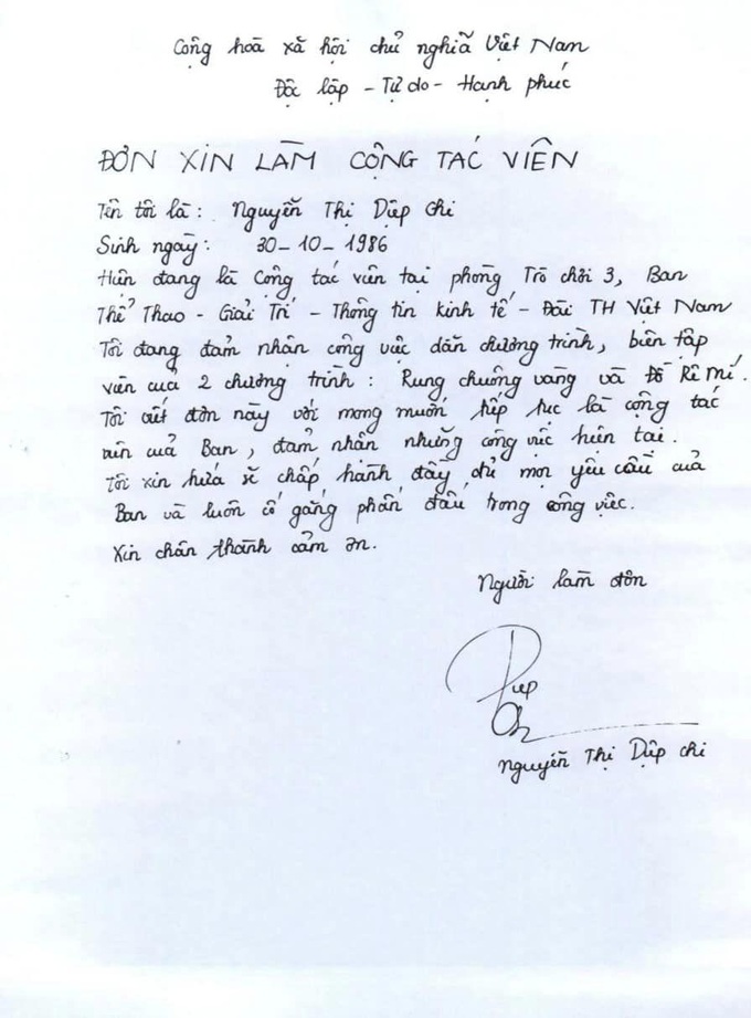 MC Diệp Chi gây sốt với lá đơn viết tay xin việc-2