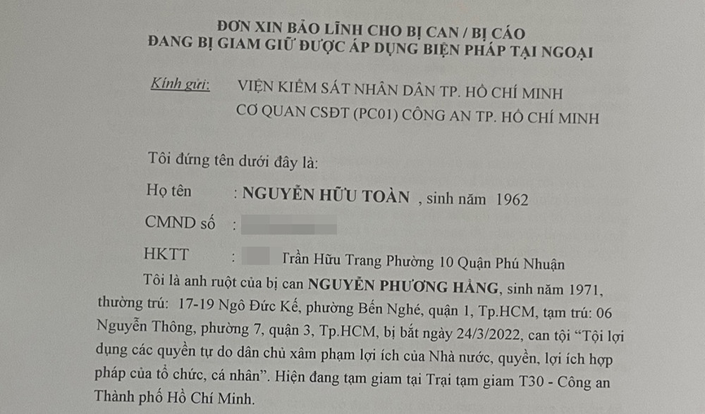 Con trai 6 lần có đơn bảo lãnh cho bà Nguyễn Phương Hằng-1