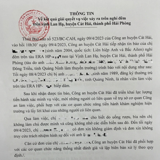 Thông tin bất ngờ vụ nữ du khách nước ngoài tố bị hiếp dâm trên vịnh Lan Hạ-1