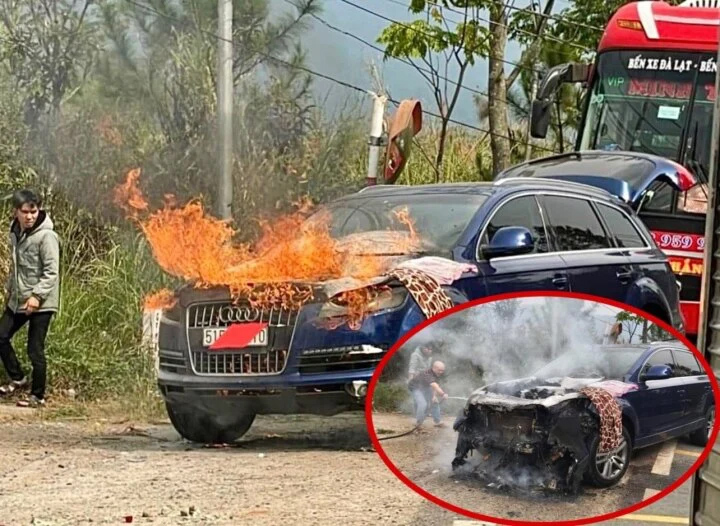 Xe Audi bốc cháy dữ dội trên đèo Mimosa-1