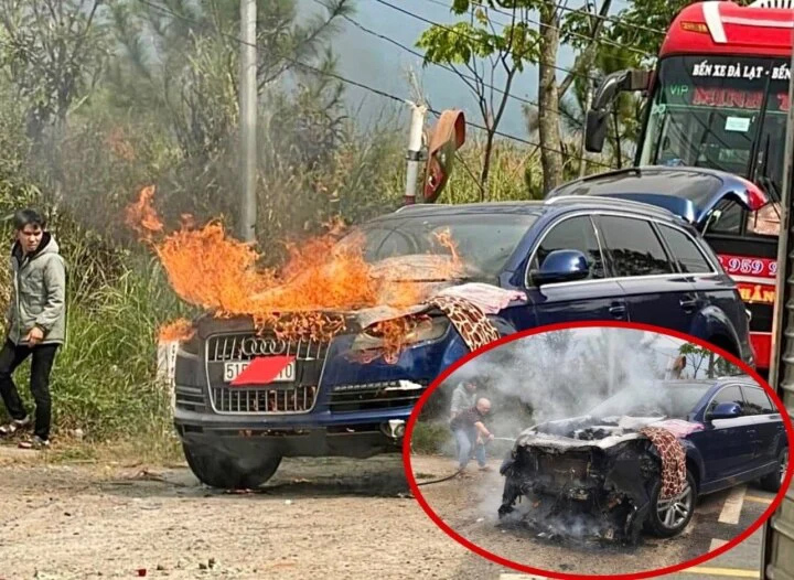 Xe Audi bốc cháy dữ dội trên đèo Mimosa-1