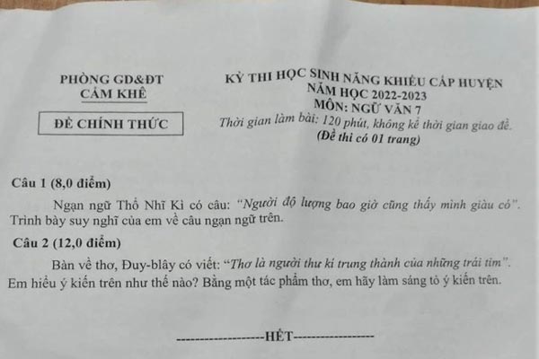 Xôn xao đề thi Văn ngôn từ nhạy cảm: Trường Lương Thế Vinh nói gì?-2