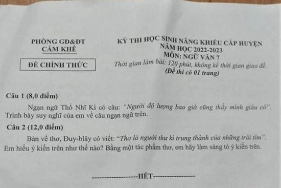 Tranh cãi đề thi học sinh giỏi ngữ văn lớp 7 