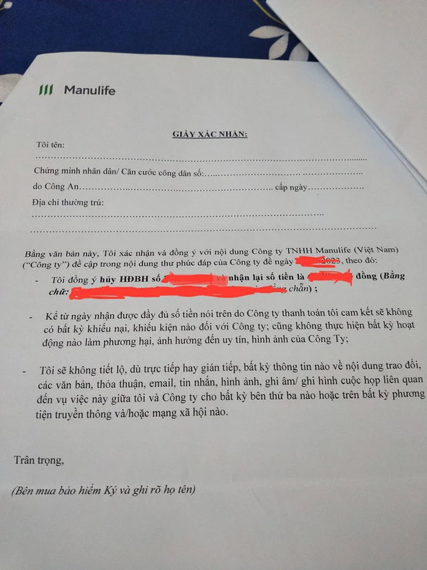 Manulife chấp thuận hoàn tiền nhưng yêu cầu khách hàng giữ im lặng!-1