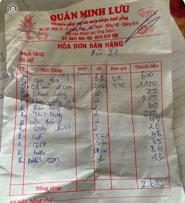 Đoàn du khách đến từ Hà Nội ăn hải sản hết 2,6 triệu đồng quên trả tiền-2