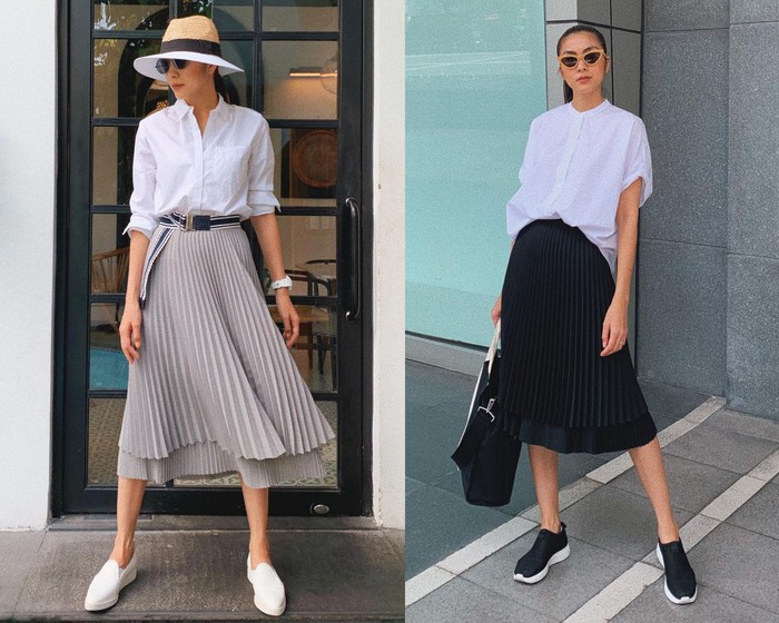 10 set áo sơ mi và chân váy chuẩn thanh lịch lấy cảm hứng từ Hà Tăng-1