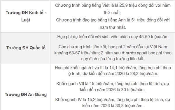 Học phí các trường thuộc ĐH Quốc gia TP.HCM, cao nhất lên tới cả trăm triệu-6