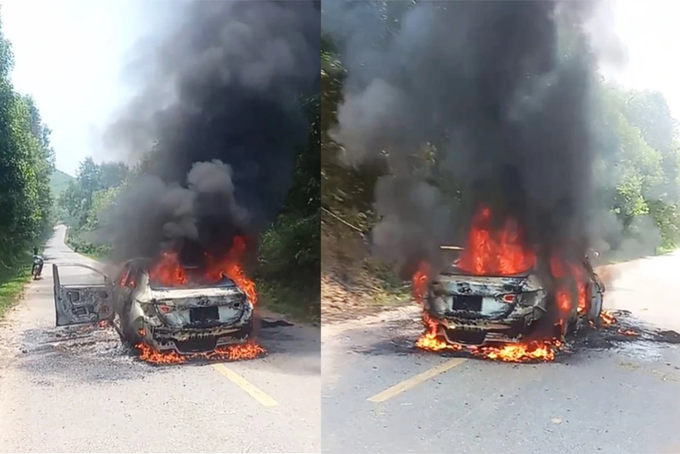 Ô tô bốc cháy dữ dội, 5 người thoát thân an toàn-1