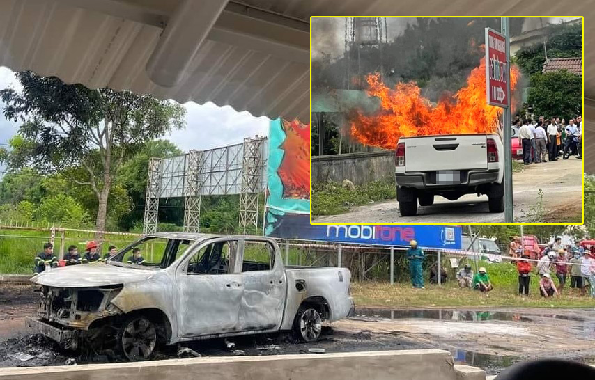 Lâm Đồng: Xe bán tải phát nổ rồi bốc cháy, tài xế tử vong-1