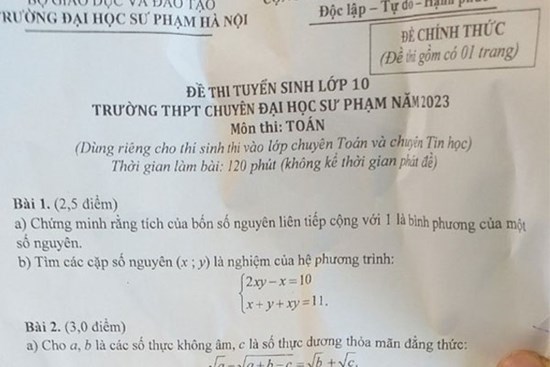 Đề thi lớp 10 chuyên Toán trường chuyên Sư phạm năm 2023