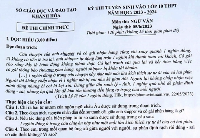 Chuyện anh shipper bị khóa app vì 1.000 đồng vào đề thi lớp 10-1