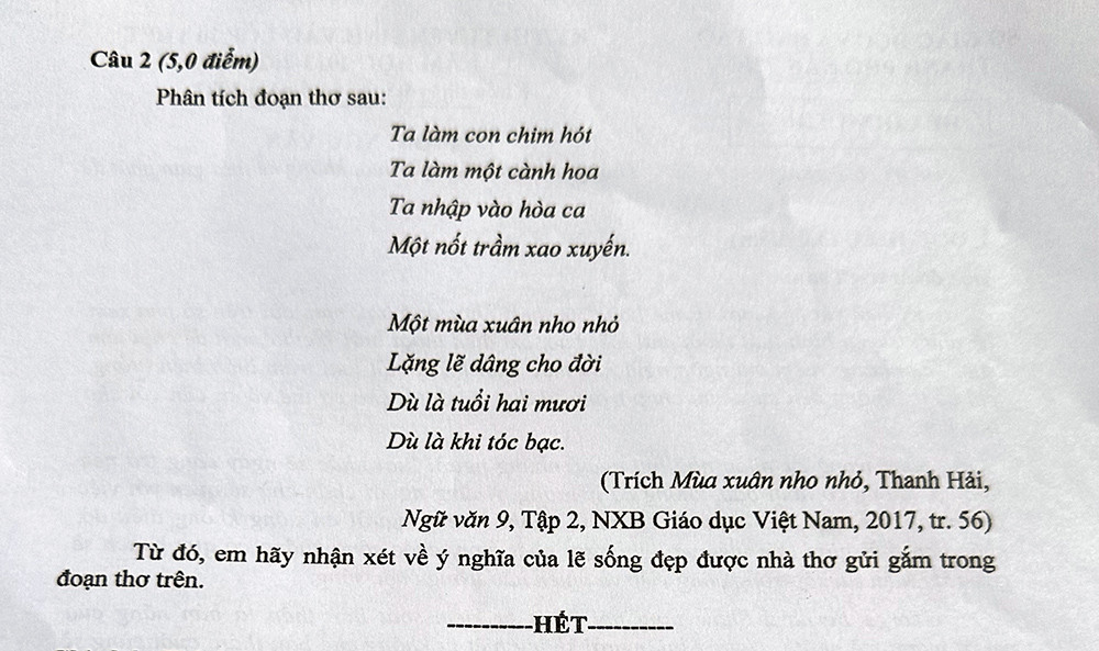 ‘Mùa xuân nho nhỏ’ vào đề Văn lớp 10 ở Cần Thơ, thí sinh thở phào-3
