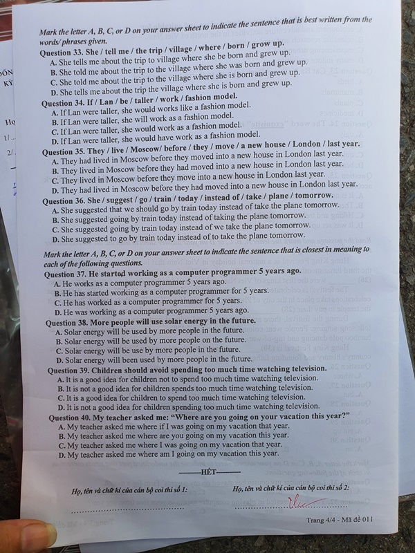 Đề Tiếng Anh thi vào lớp 10 Hà Nội năm 2023-4