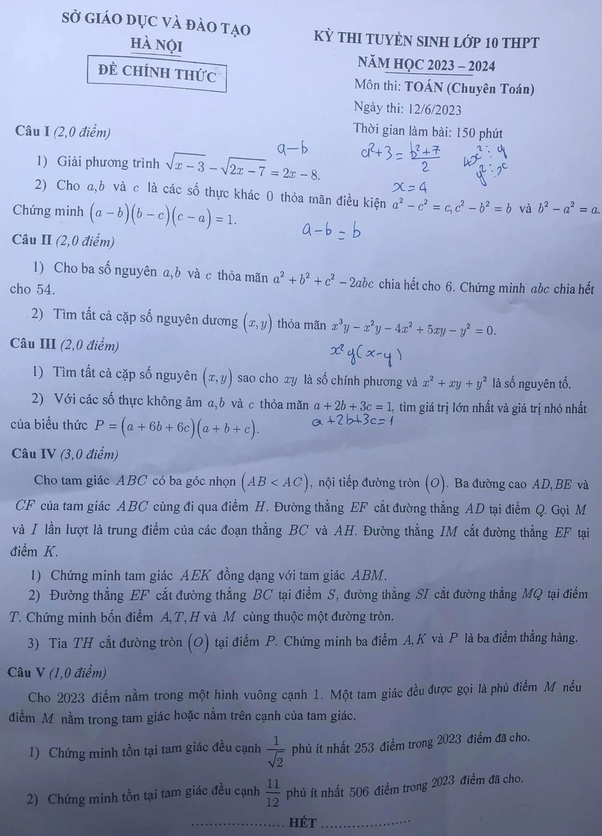 Đề thi chuyên Toán lớp 10 Hà Nội-1