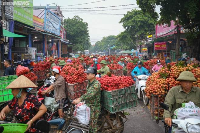 Bắc Giang: Nông dân ào ạt thồ vải thiều đi cân bán, phố phường được nhuộm đỏ ối-2