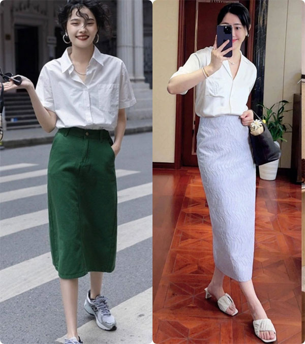 Sơ mi trắng + chân váy dài: Set đồ hack eo, thon dáng dành cho nàng công sở tuổi 30-6