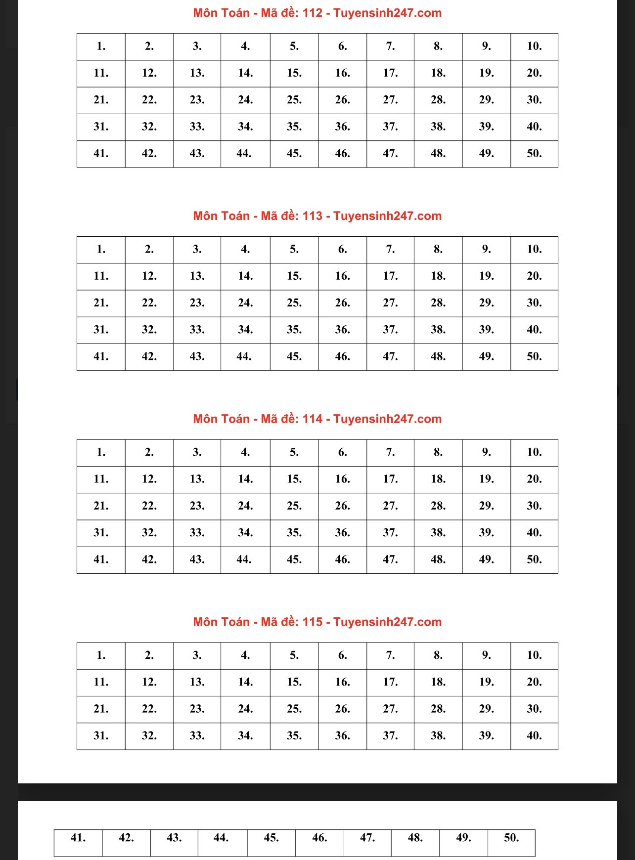 Đáp án tham khảo môn Toán thi tốt nghiệp THPT 2023 tất cả 24 mã đề-3