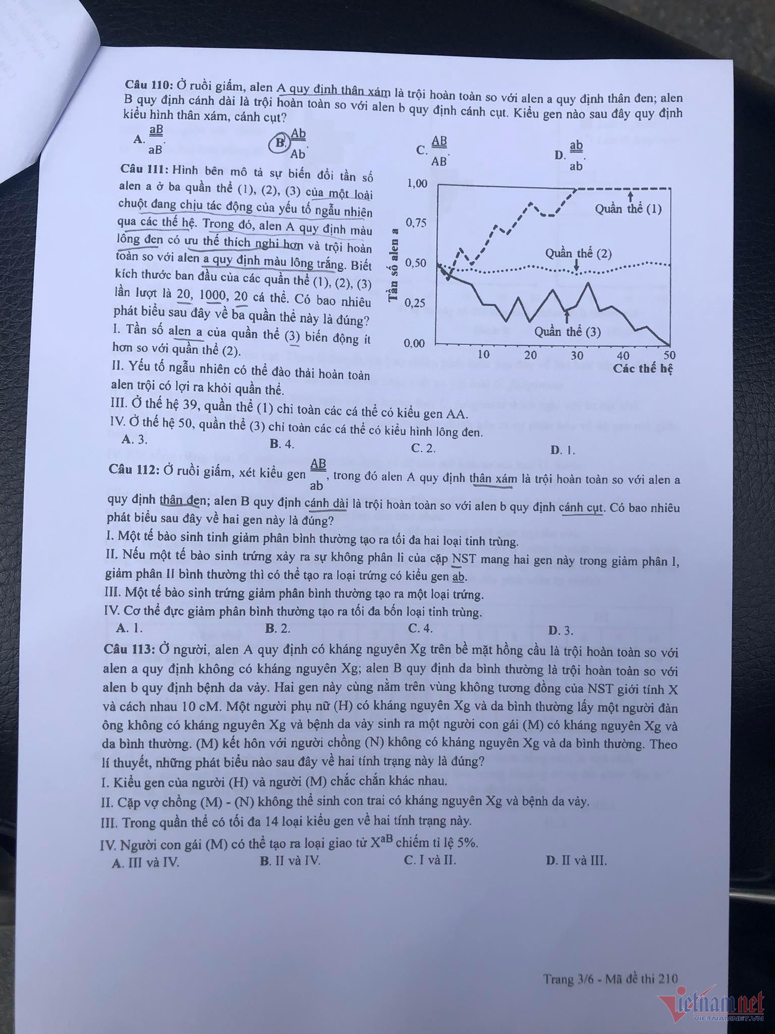 Đề thi chính thức môn Sinh học thi tốt nghiệp THPT 2023-3
