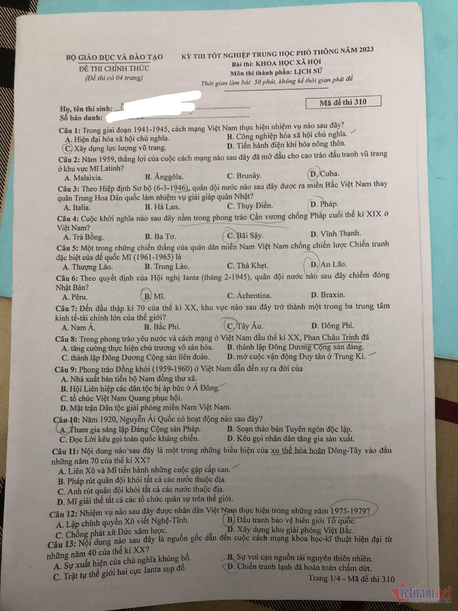 Đề thi chính thức môn Lịch sử thi tốt nghiệp THPT 2023-1