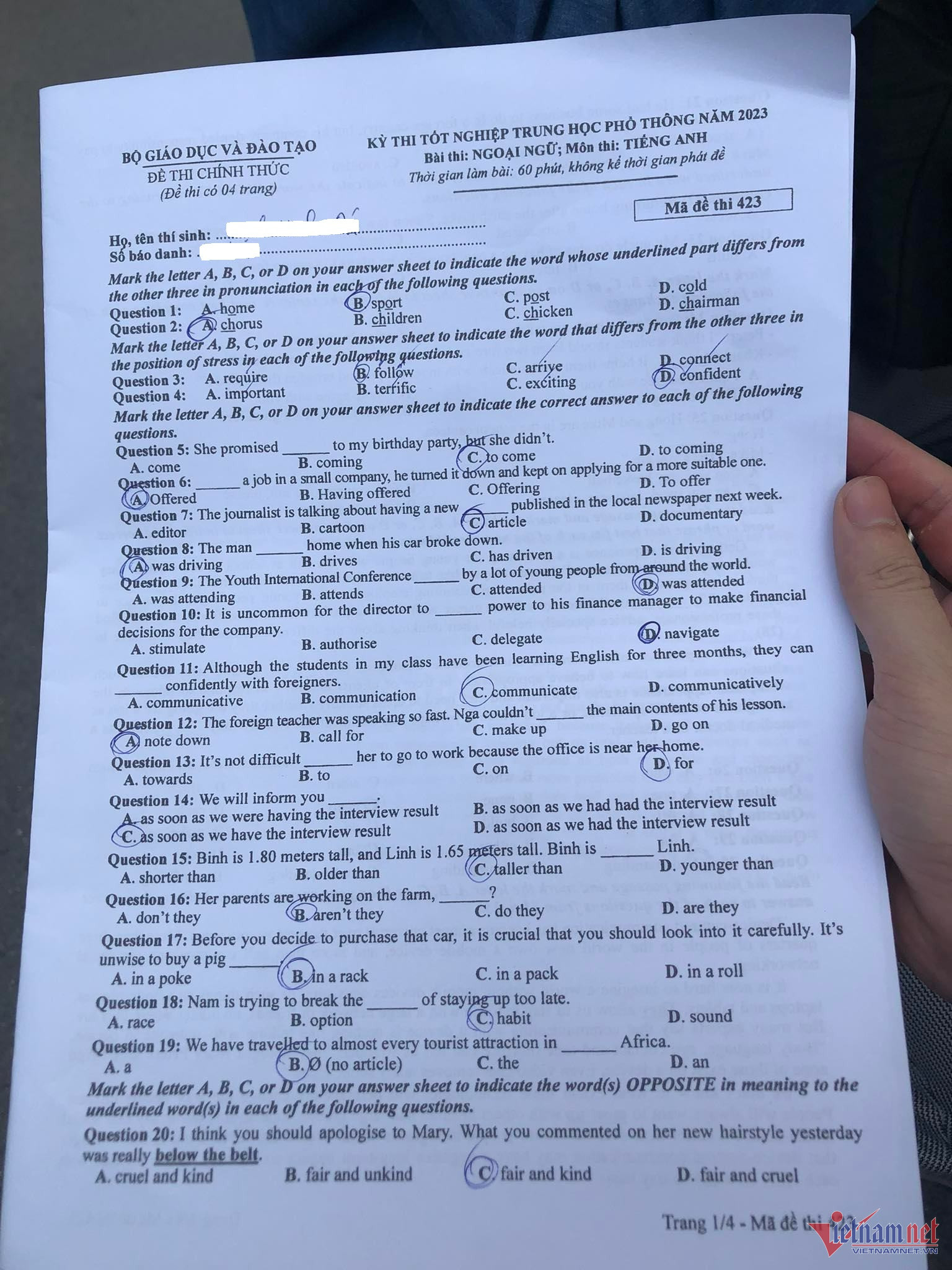 Đề thi môn Tiếng Anh thi tốt nghiệp THPT 2023 chính thức-5