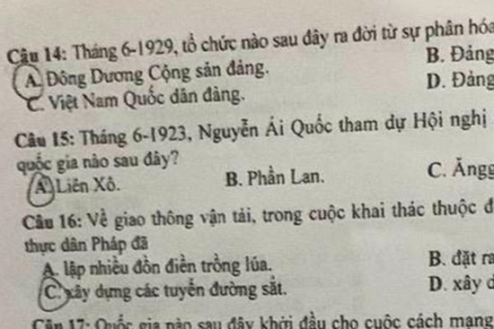 Đề Lịch sử thi tốt nghiệp THPT năm 2023 nhầm lẫn thời gian sự kiện?