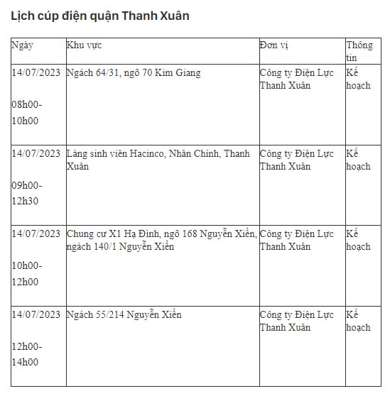 Lịch cúp điện hôm nay tại Hà Nội ngày 14/07/2023-5