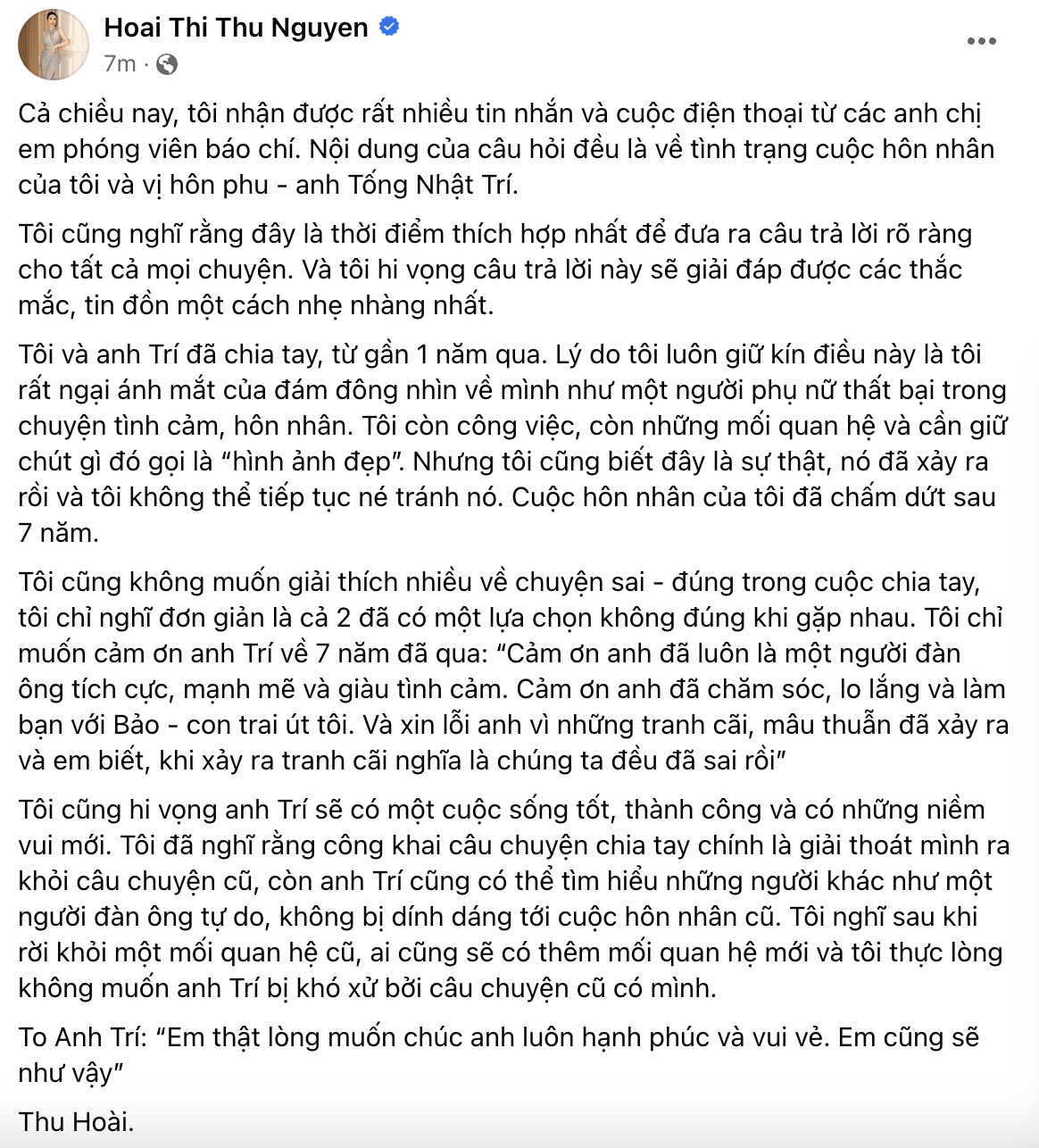 Hoa hậu Thu Hoài tuyên bố ly hôn chồng kém tuổi sau 7 năm bên nhau-1