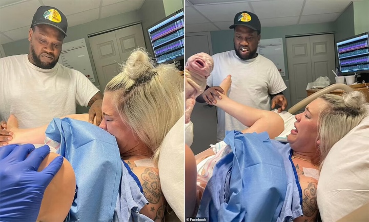 Biểu cảm buồn cười của ông bố khi chứng kiến con chào đời gây sốt mạng xã hội-1