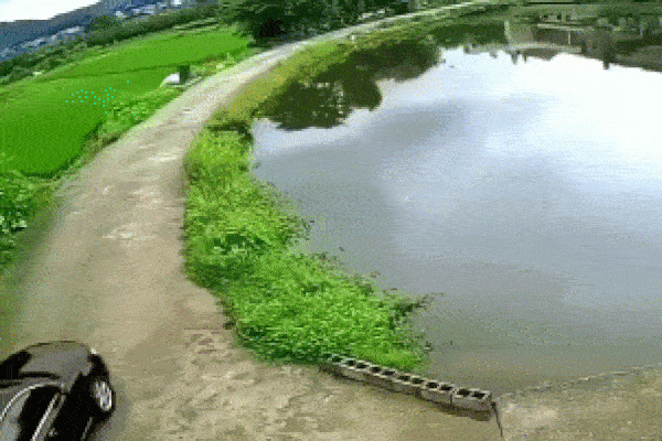 Clip: Vào cua tốc độ cao, ô tô con lao thẳng xuống ao