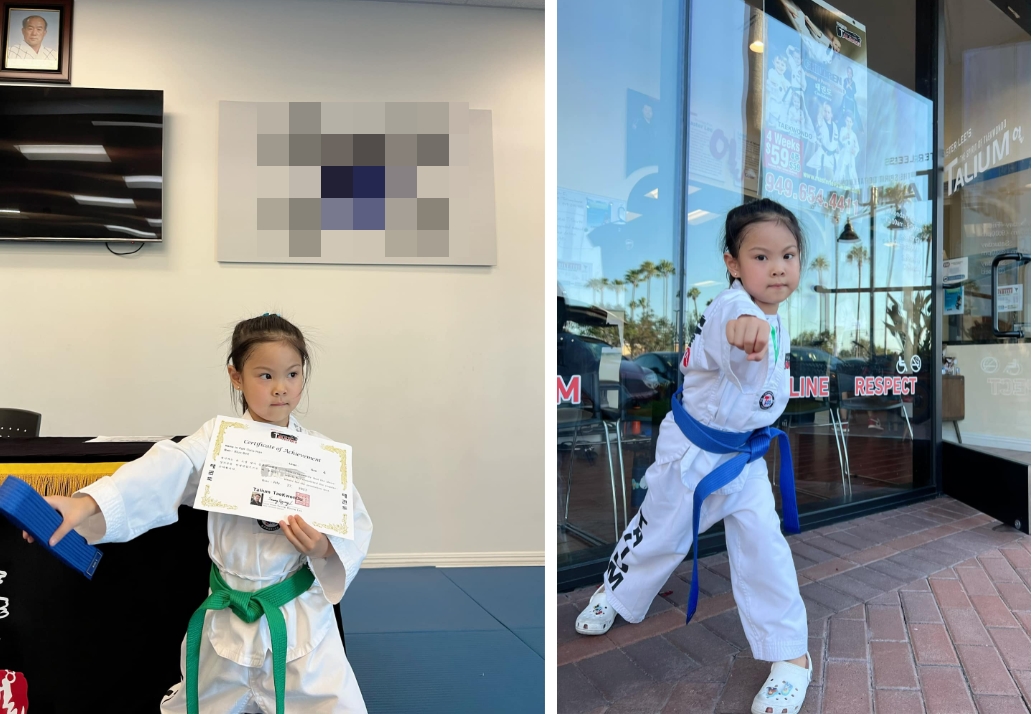 Ca sĩ Thanh Thảo khoe con gái lên đai xanh dương của môn võ Takewondo-2