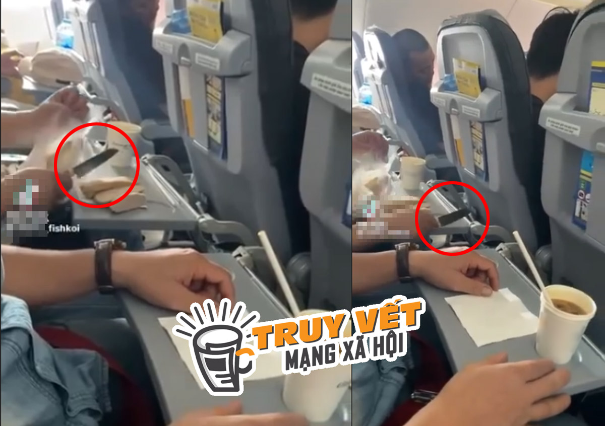 Hành khách vô tư dùng dao gọt trái cây trên máy bay-1