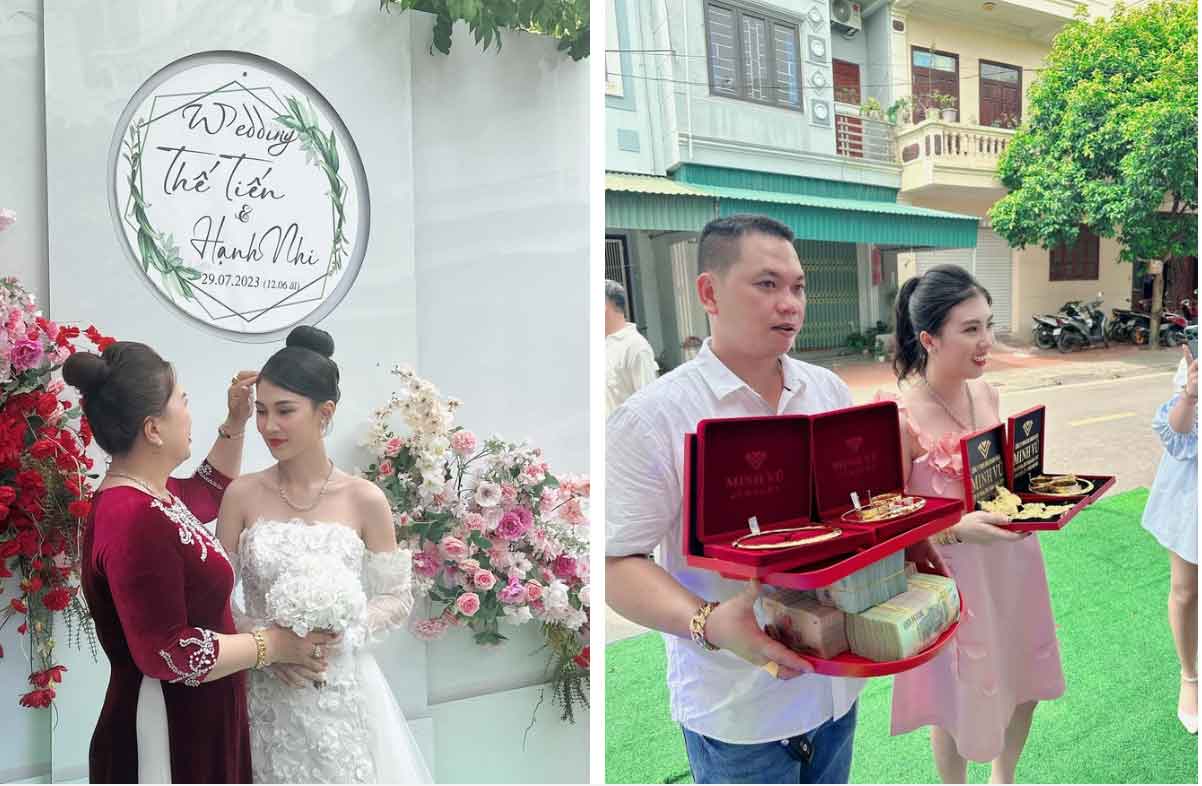 Cô dâu Quảng Ninh nhận hồi môn vàng cả ký, tiền bó từng cọc xếp cạnh sổ đỏ-3