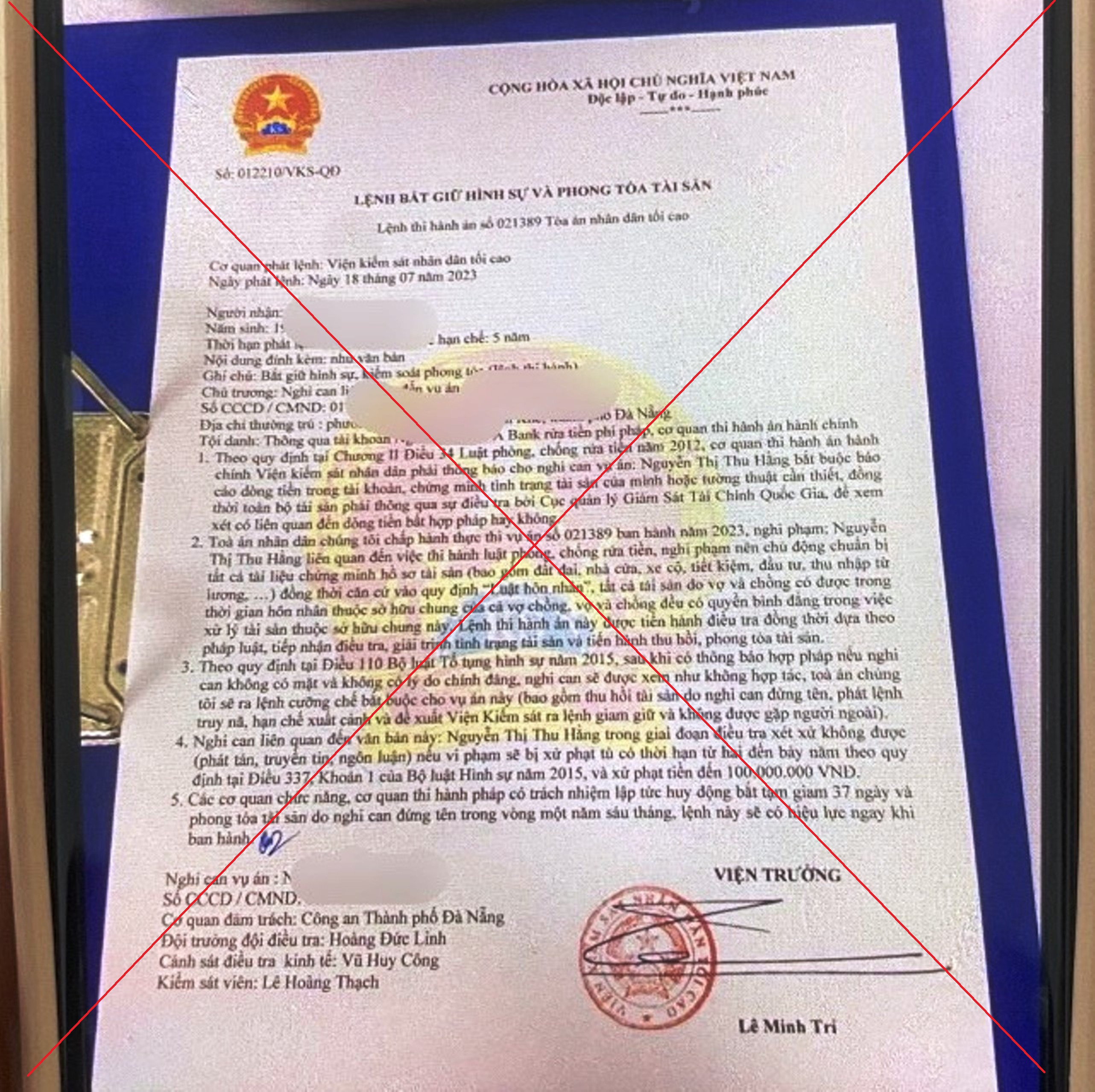 Người phụ nữ mất 5 tỷ đồng vì tin lệnh bắt giữ hình sự online-1