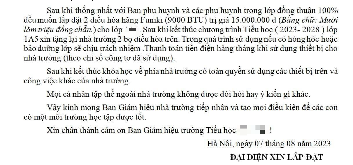 Tranh luận gay gắt chuyện muốn lắp điều hòa cho con thì học xong phải tặng lại trường, phụ huynh bày tỏ ý kiến-1