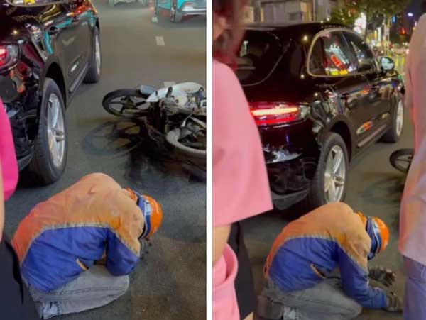 Tông đuôi xe Porsche, nam shipper ở TPHCM quỳ gối van xin trong bất lực-1