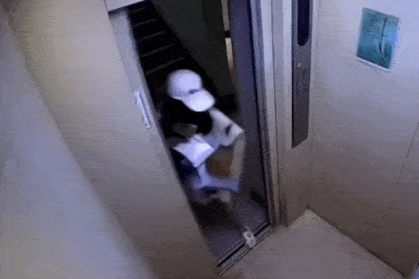 Cô gái bị dây xích siết chặt tay khi dắt chó vào thang máy