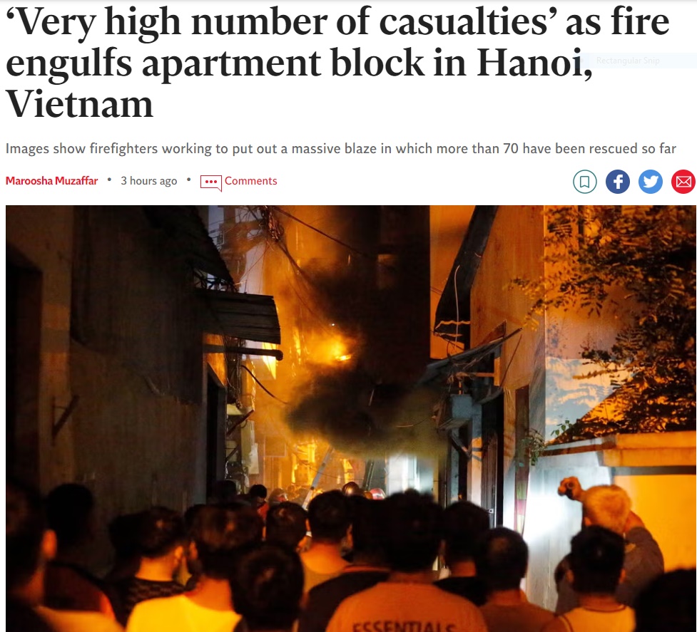 Báo nước ngoài đưa tin vụ cháy chung cư mini ở Hà Nội-1