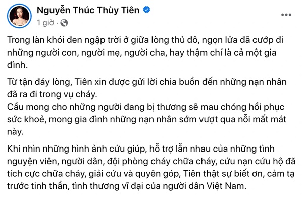 Thùy Tiên và nghệ sĩ Việt góp tiền giúp nạn nhân vụ cháy chung cư mini-1