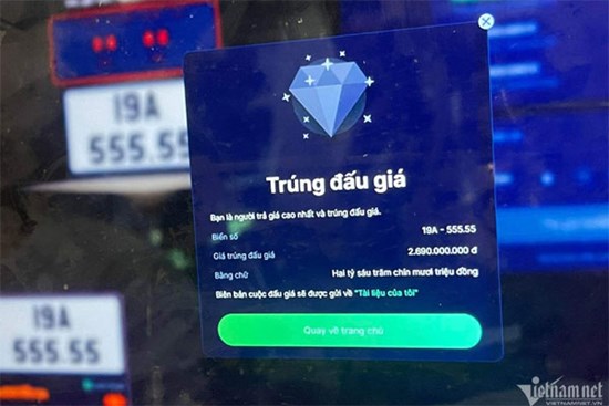 Biển ô tô 19A-555.55 đấu giá thành công ở mức 2,69 tỷ đồng