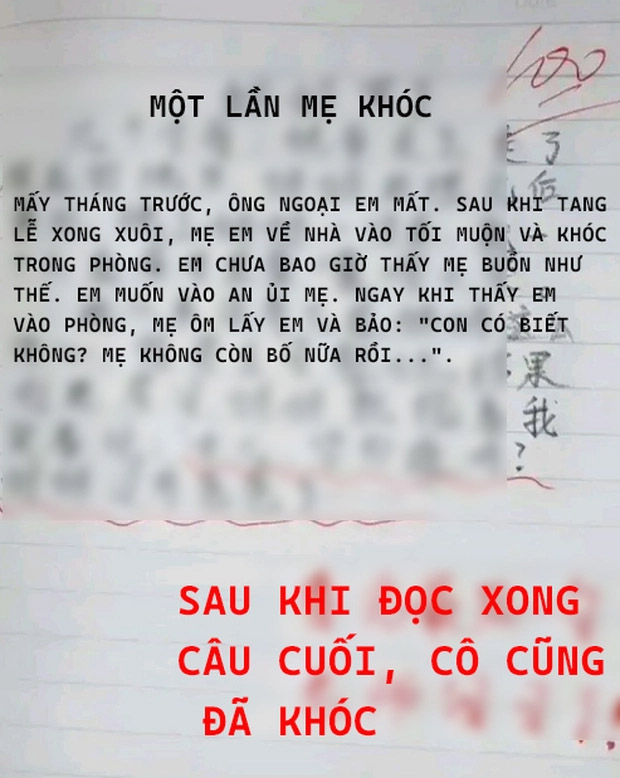 Bé gái cấp 1 viết văn kể về một lần mẹ khóc, giáo viên đọc xong chấm điểm tuyệt đối, cư dân mạng cũng lã chã nước mắt-1