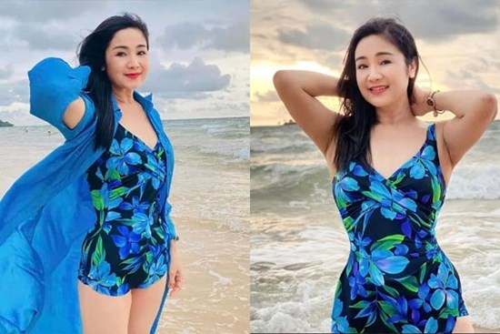 NSND Thu Hà tuổi 54 tự tin diện áo tắm khoe vóc dáng 'đồng hồ cát'