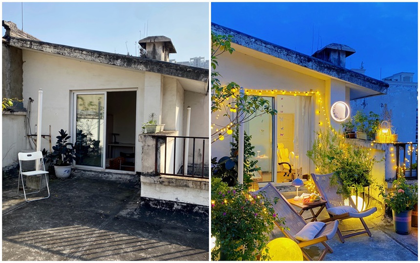 Đi thuê nhà, cô gái cải tạo sân thượng cũ thành vườn chill lãng mạn-2