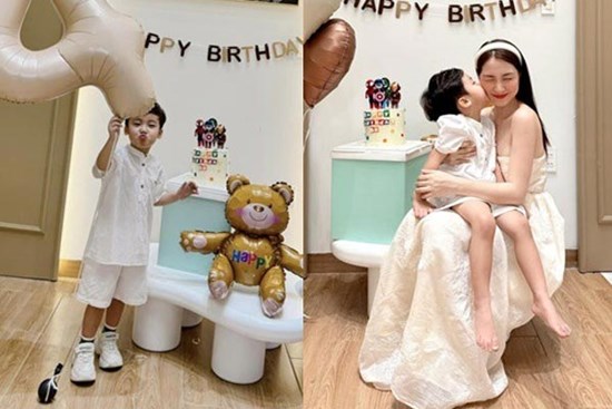 Hòa Minzy tổ chức sinh nhật cho bé Bo, biểu cảm đáng yêu của quý tử gây sốt