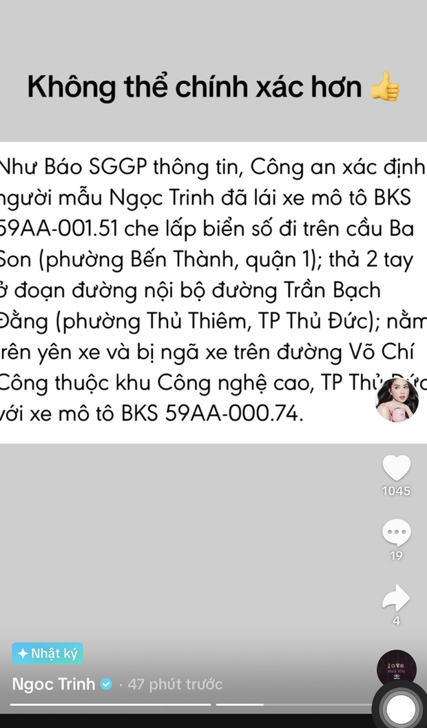 Bị xử phạt hành chính vì diễn xiếc trên moto, Ngọc Trinh có động thái gì?-3